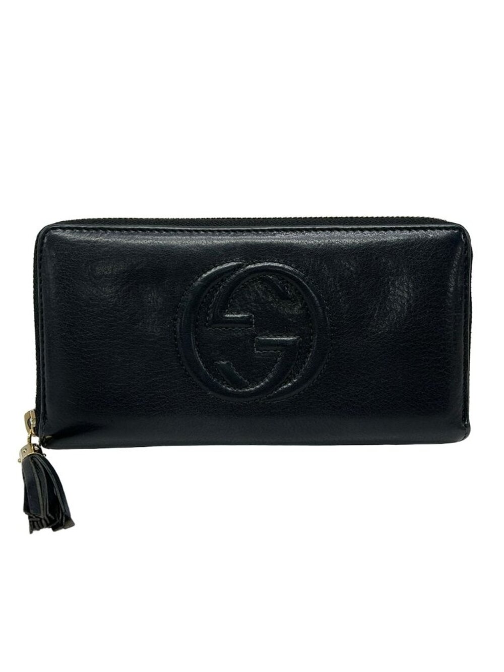 Gucci Wallet Soho Interlocking Black Zip Around Leather